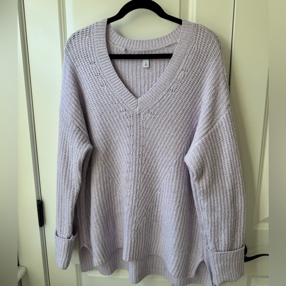 Nine West Lavender Oversized V-Neck Women's Sweater